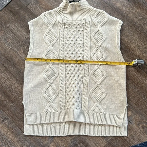 Cream Cable Knit Sleeveless  Oversized Turtleneck best - Picture 10 of 12